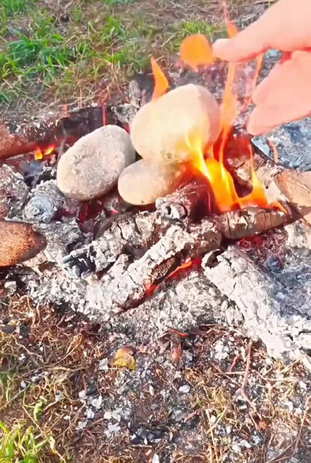 Туристу. Углубление в бревне для того, чтобы вскипятить воду.